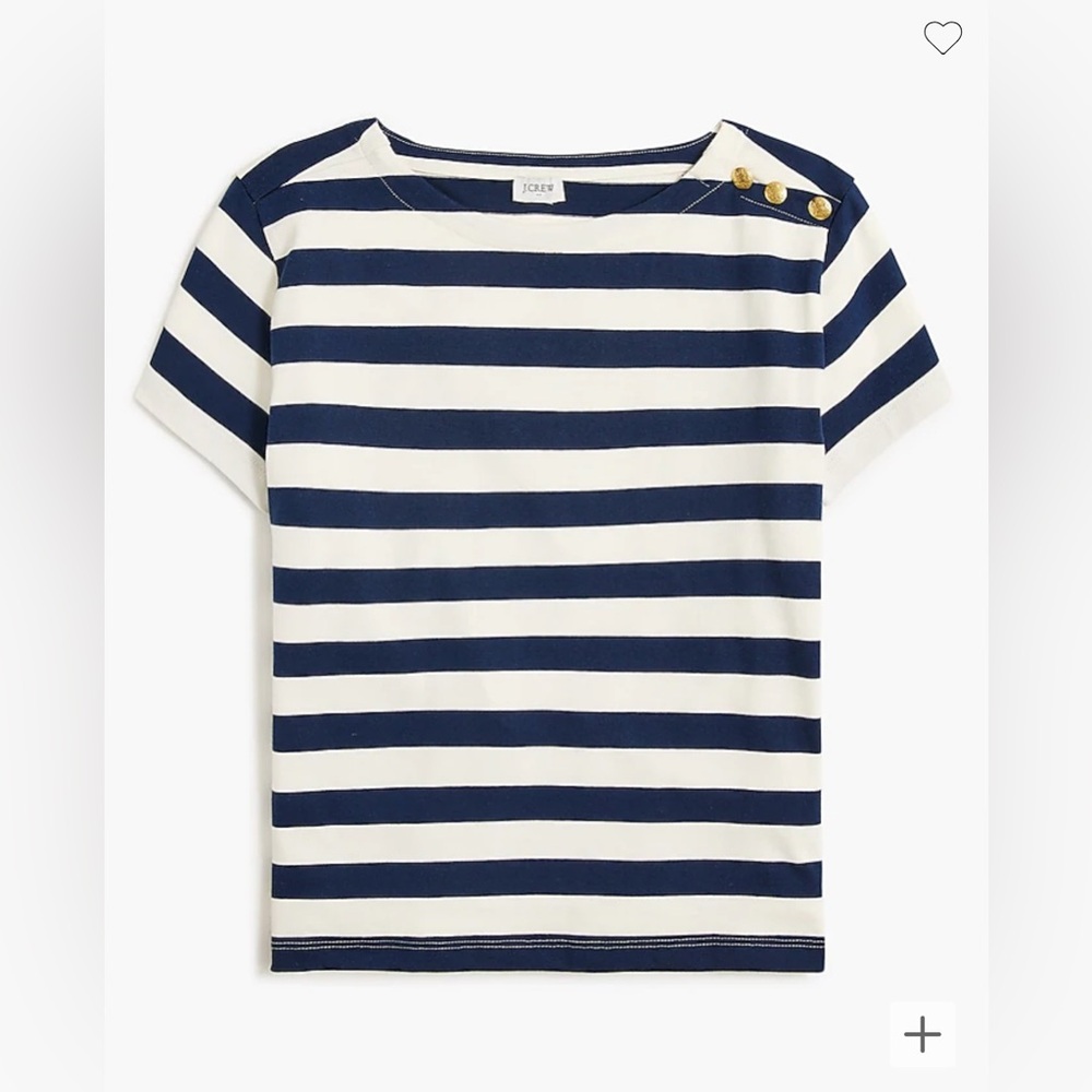 J. Crew Navy & White Striped Button-Shoulder Tee